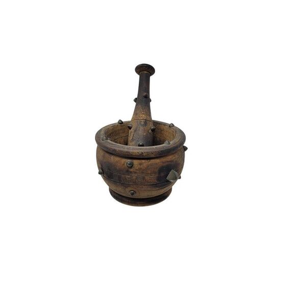 Vtg 1970s Wooden Mortar &‎ Pestle Spike Studded Primitive Medieval Renaissance - Picture 16 of 16